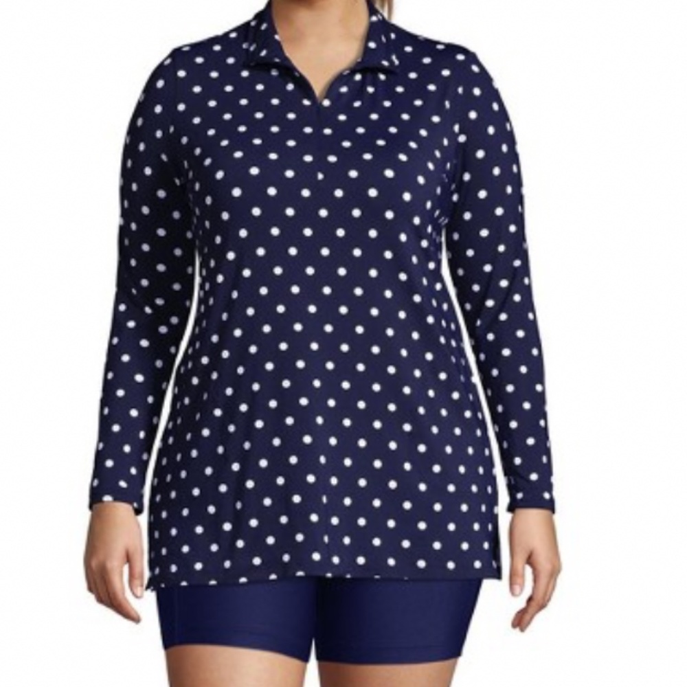 LANDSEND Women’s Plus Size Quarter Zip Mock Neck Rash Guard SPF 50 with Pockets